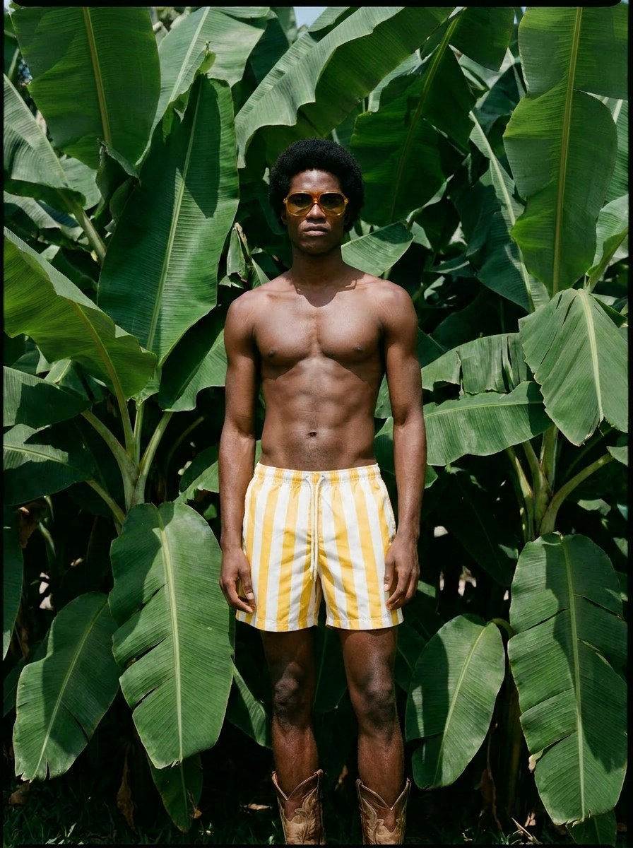 Palmees lookbook — yellow stripes, banana leaves